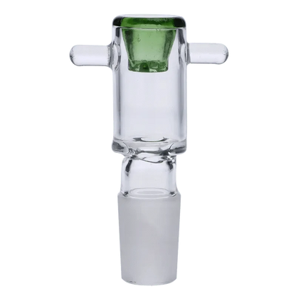 A close-up, angled view of the Valiant Round Bowl with Nub & Honeycomb Screen in green glass, showcasing its rounded shape and nub design.