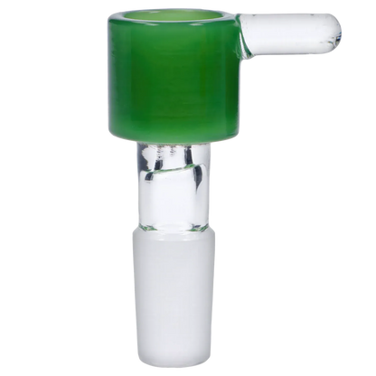 Close-up side view of the Dopezilla Replacement Bowl - Jade - Male 14mm showing a glossy green cylindrical bowl top joined to a clear glass stem against a white background