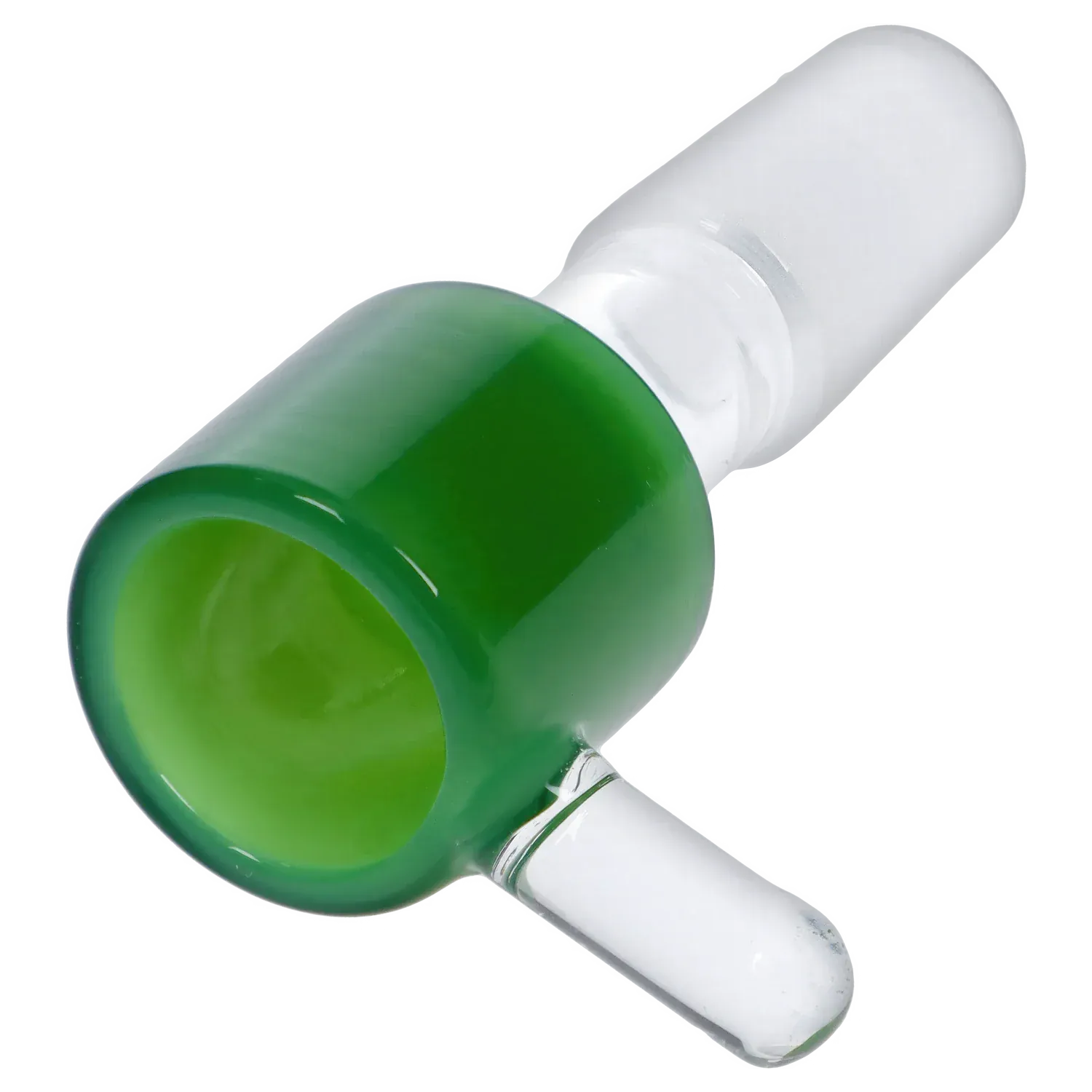 Angled close-up of the green Dopezilla Replacement Bowl - Jade - Male 14mm showing its glossy rounded cup and frosted glass joint.