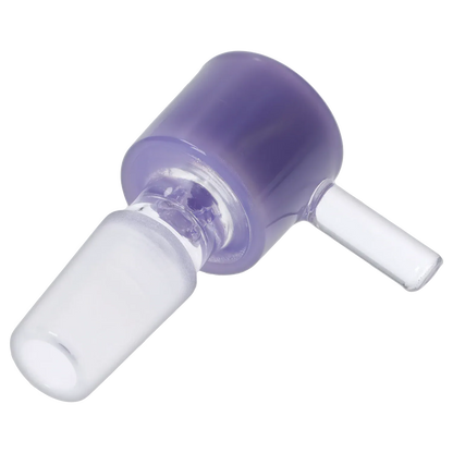 Close-up angled view of the Milky Purple Dopezilla Replacement Bowl - Male 14mm showing its rounded purple cup and two clear glass joints.