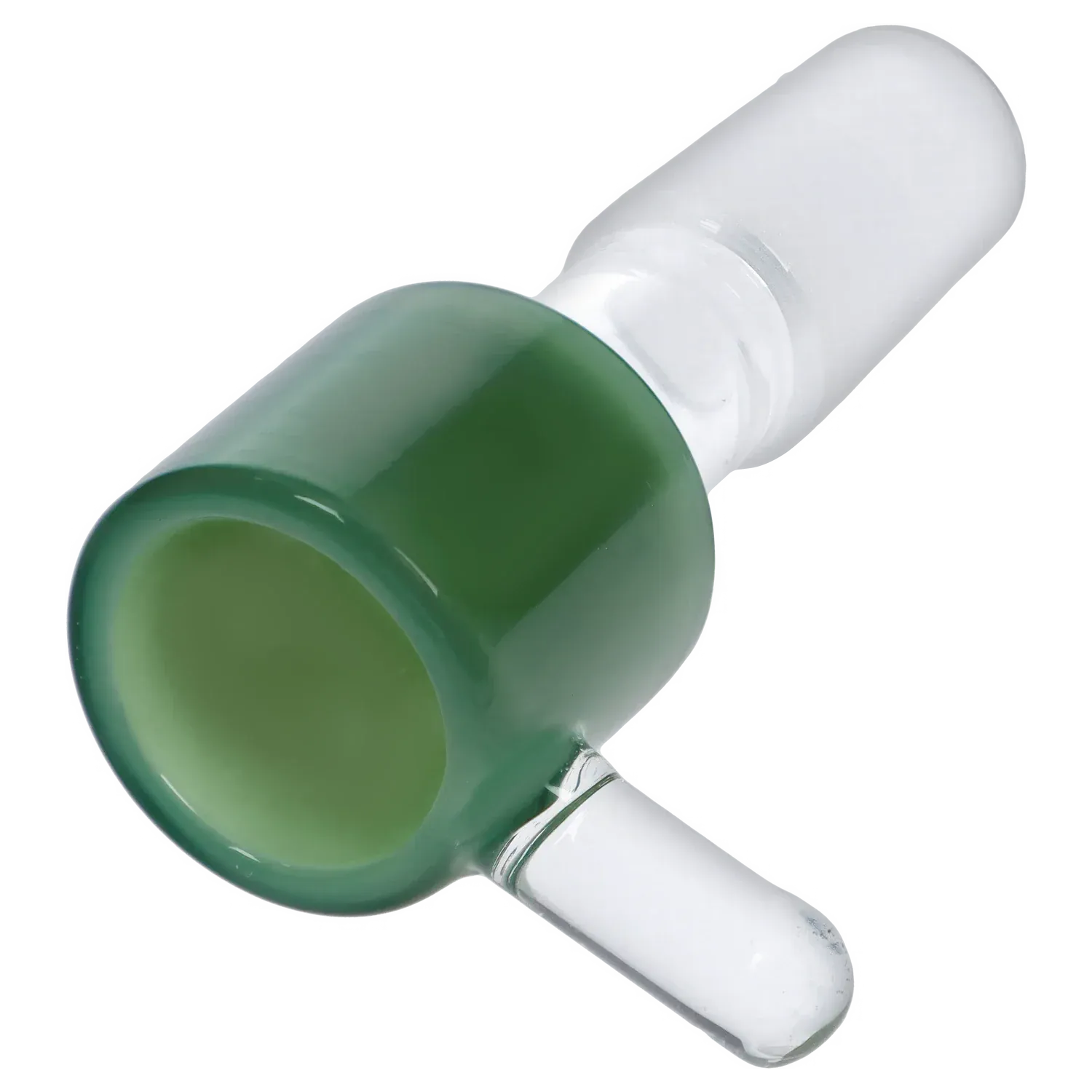 Angled close-up of the Dopezilla Replacement Bowl - Mint Green - Male 14mm showing the glossy mint-green cup and clear glass stem against a white background