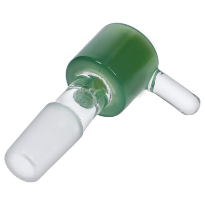 Angled close-up of the Dopezilla Replacement Bowl - Mint Green - Male 14mm showing its glossy green glass cup and clear frosted 14mm male joint.
