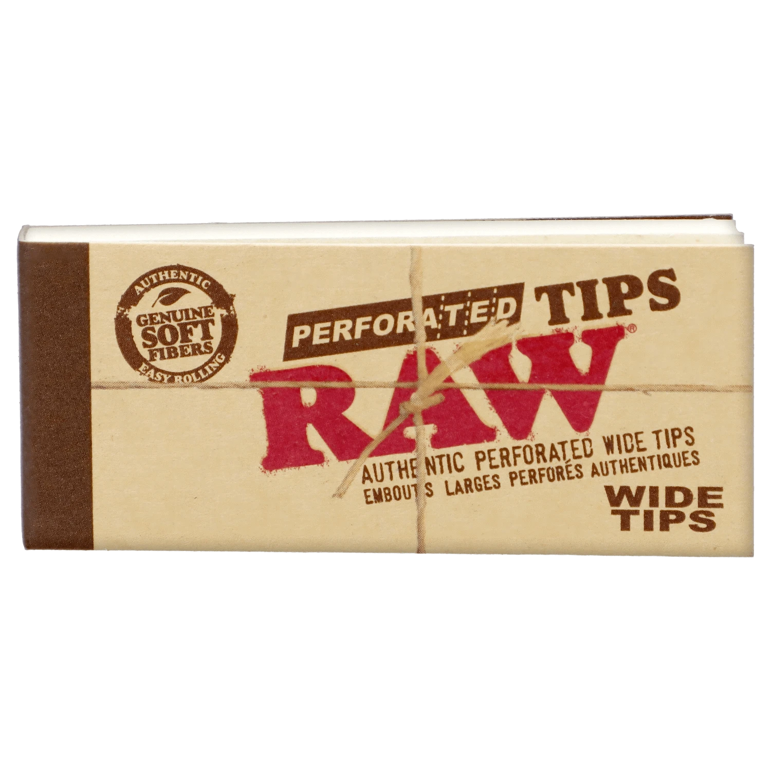 A stack of Raw Perforated Wide Filter Tips is shown from a slightly overhead angle against a plain white background.