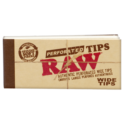 A stack of Raw Perforated Wide Filter Tips is shown from a slightly overhead angle against a plain white background.