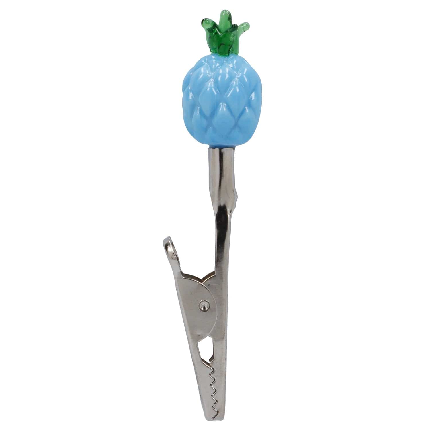 A close-up shows the Roach Clips - Pineapple, a silver clip with a detailed, colorful pineapple charm.