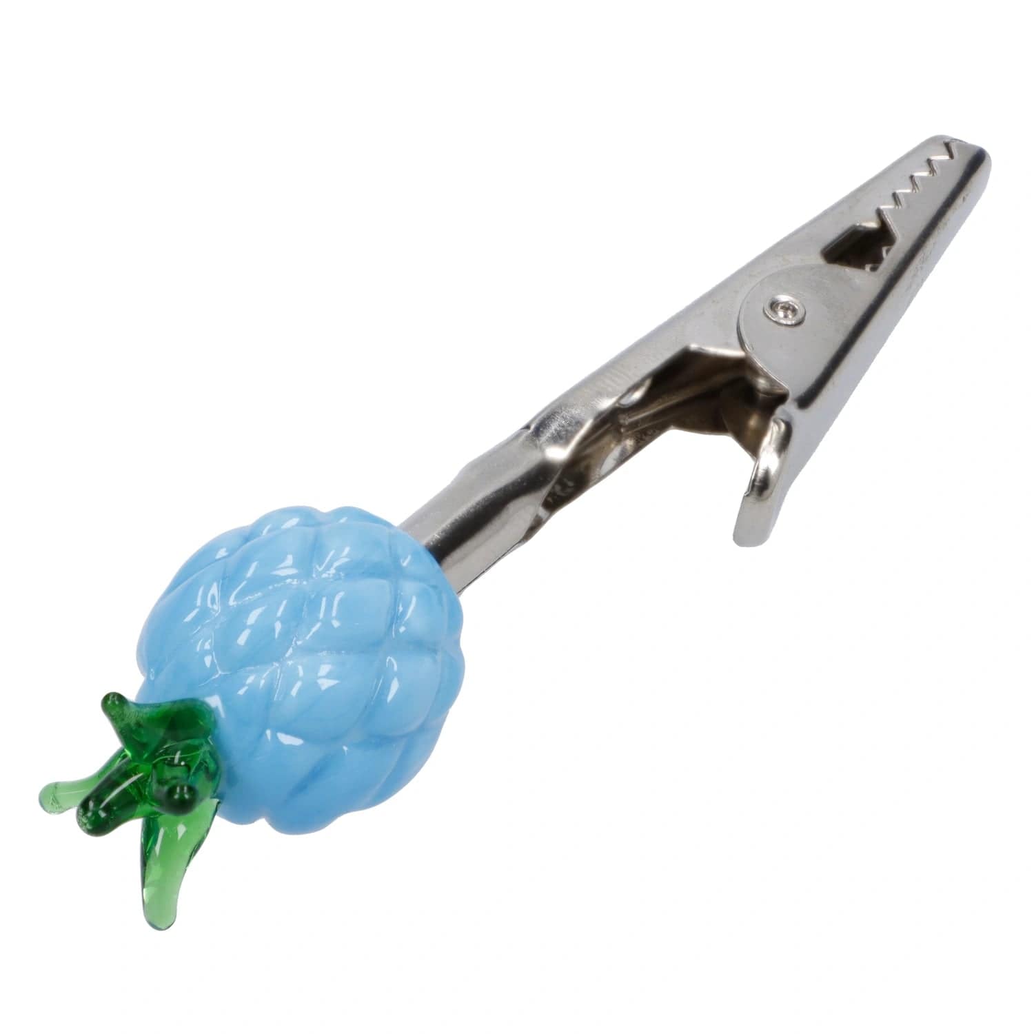 A close-up shot of the Roach Clips - Pineapple, showing its detailed, textured surface in a vibrant blue hue.