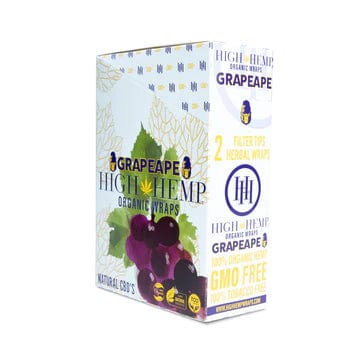 Front view of High Hemp Wraps - Grape Ape packaging with a purple and green graphic design.