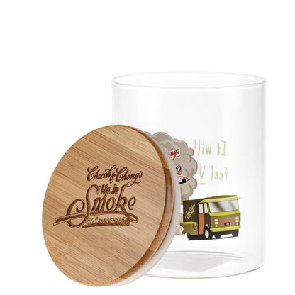 Front view of the C&C Big Green Van Stash Jar-Large, a ceramic jar decorated with a vintage green van design.