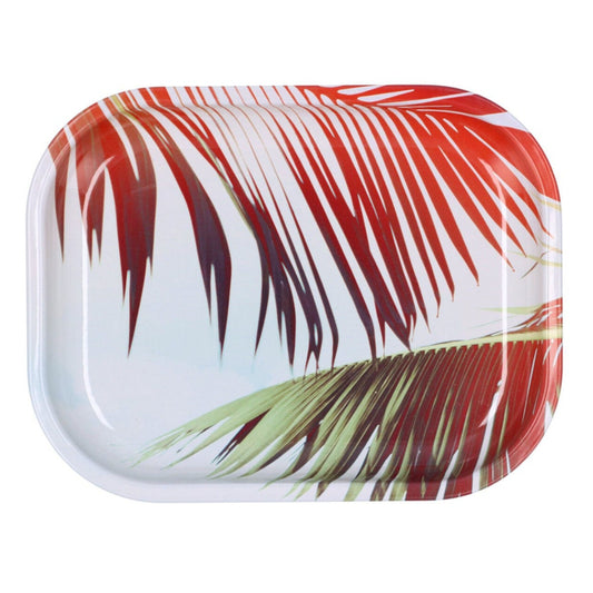 The small Canna Cabana Rolling Tray from Famous Design is shown in a top-down view with a colorful design.