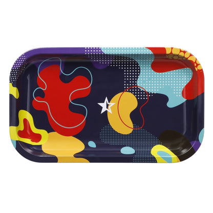 Front view of the Famous X Rolling Tray - Papaya - Medium, showcasing a vibrant, patterned surface with a glossy finish.