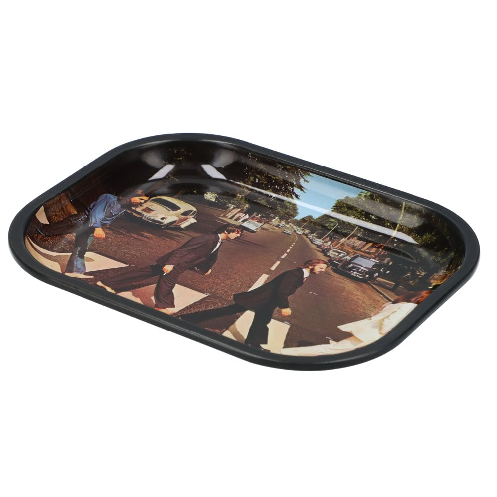 The small black Rock Legends-Fab4 Abbey Road Rolling Tray displays a famous street crossing scene with four figures.