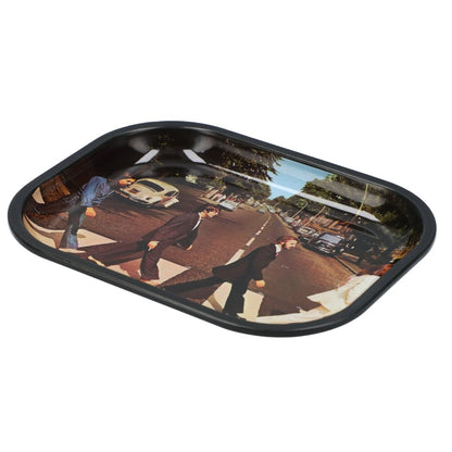 The small black Rock Legends-Fab4 Abbey Road Rolling Tray displays a famous street crossing scene with four figures.