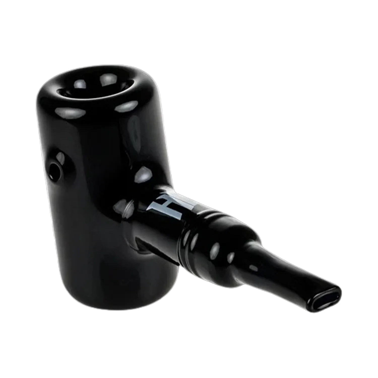 Close-up front-angle view of the glossy black Hellboy Paranormal Sherlock Pfeife - Schwarz - 5 Zoll showing the rounded bowl and tapered mouthpiece.