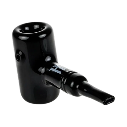 Close-up front-angle view of the glossy black Hellboy Paranormal Sherlock Pfeife - Schwarz - 5 Zoll showing the rounded bowl and tapered mouthpiece.