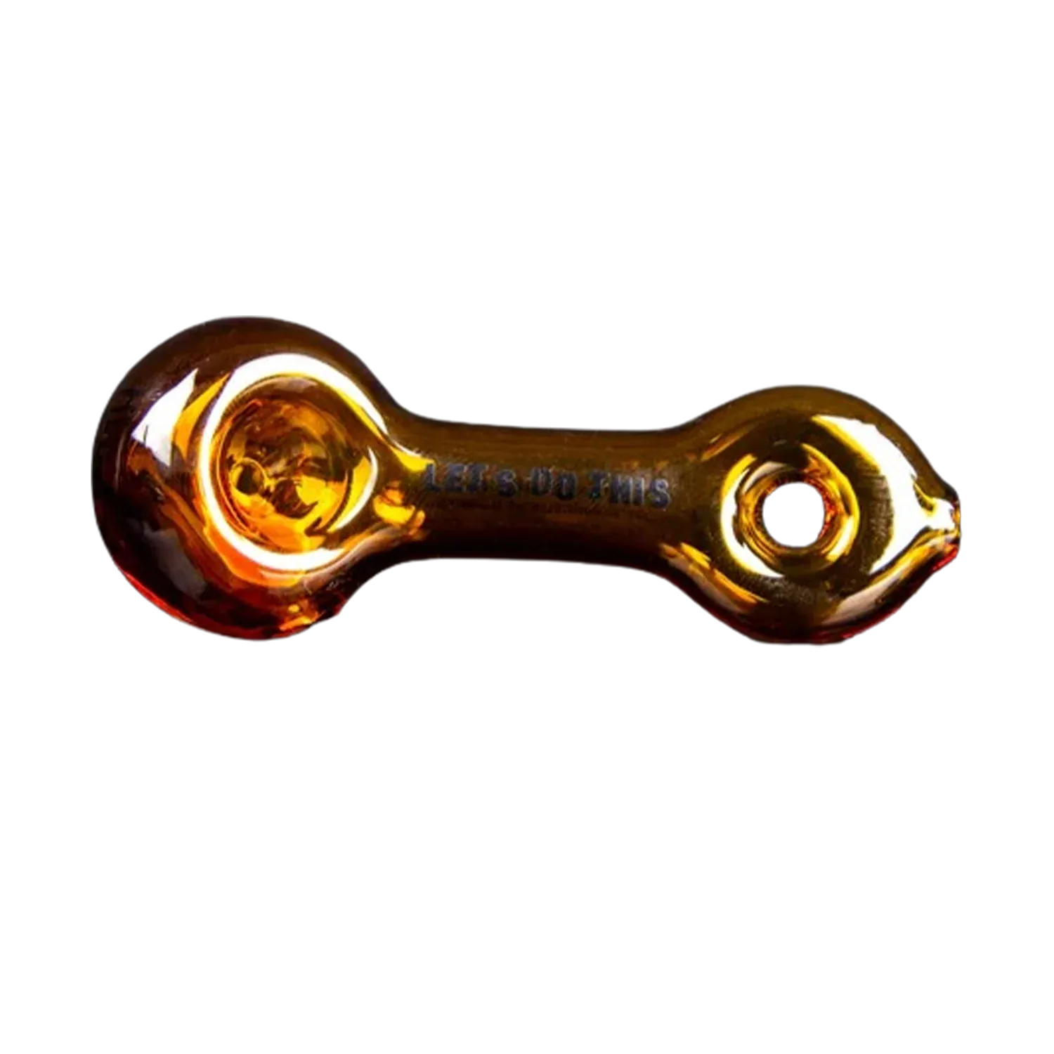 Top-down view of the amber glass Hellboy Sherlock Pfeife - Gelb pipe showing its rounded bowl at left, carb hole at right, and glossy reflections.