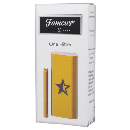 Angled front view of the Famous X Aluminum Dugout - Golden Champagne showing a gold-tone dugout and matching bat with a star logo against a white backdrop.