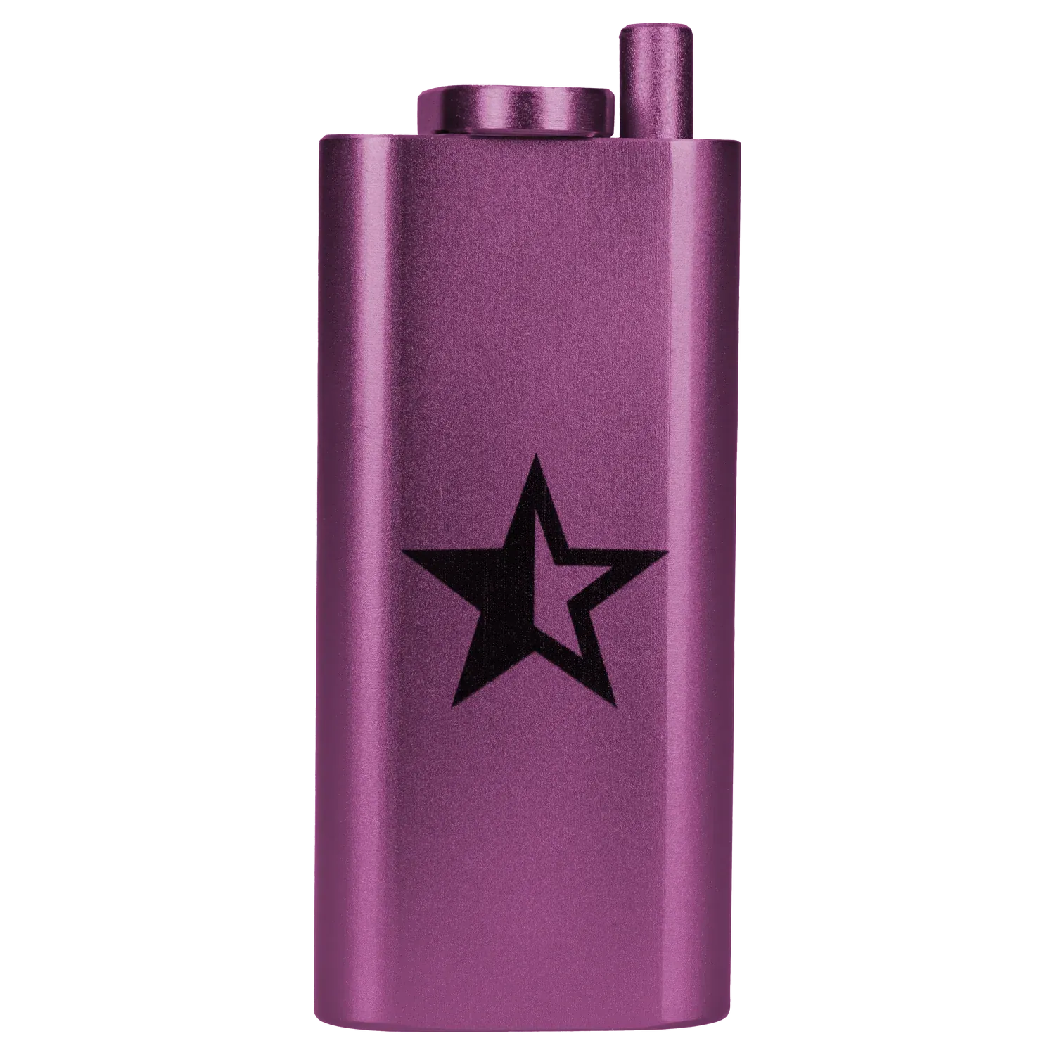 Close-up front view of the purple Famous X Aluminum Dugout - Purple showing its metallic finish and black star logo.