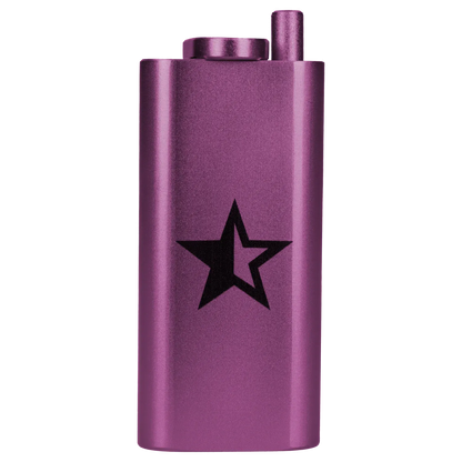 Close-up front view of the purple Famous X Aluminum Dugout - Purple showing its metallic finish and black star logo.