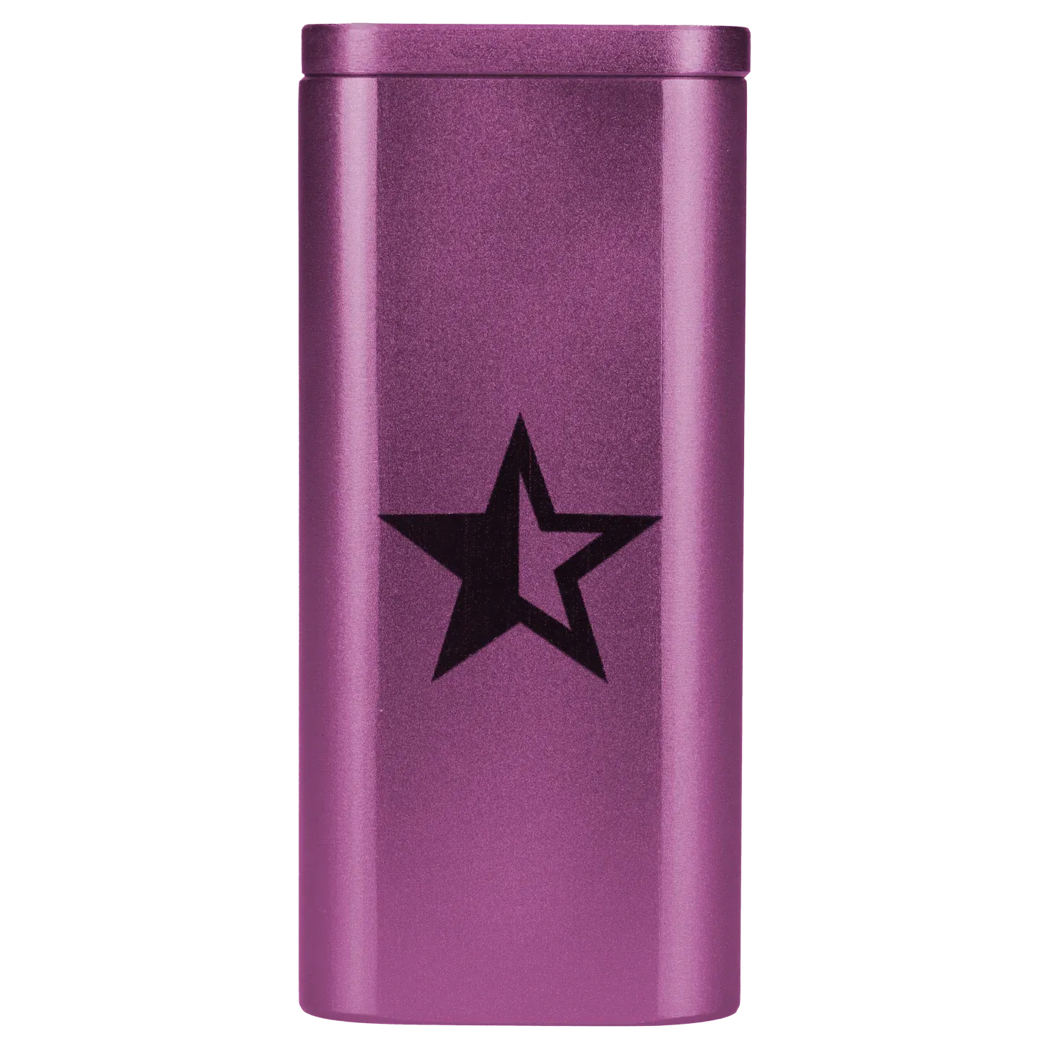 Close-up front view of the Famous X Aluminum Dugout - Purple showing its metallic purple finish and black star decal.
