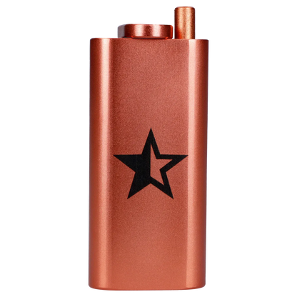 Top-front view of the Famous X Aluminum Dugout - Rose Gold showing its metallic rose-gold finish and black star logo.