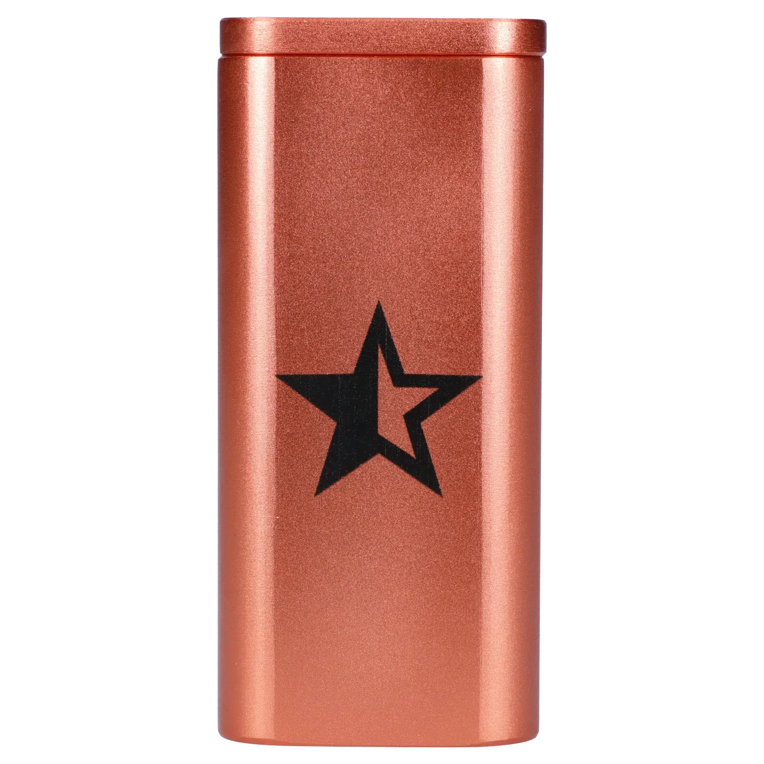 Centered vertical close-up of the Famous X Aluminum Dugout - Rose Gold showing its metallic rose-gold finish and a black star logo.