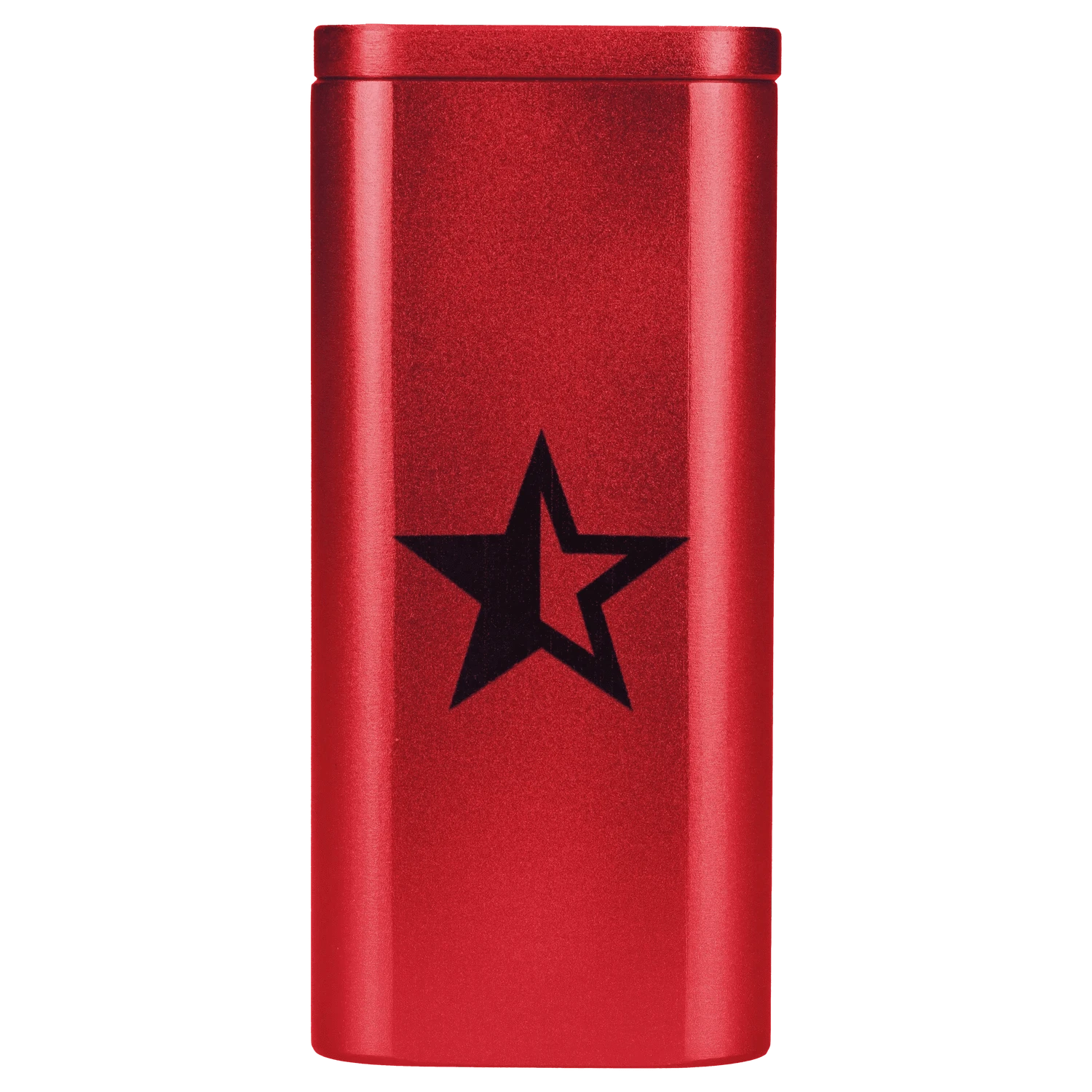 Front view of the Famous X Aluminum Dugout in red, showing a sleek, cylindrical design with a metallic finish.
