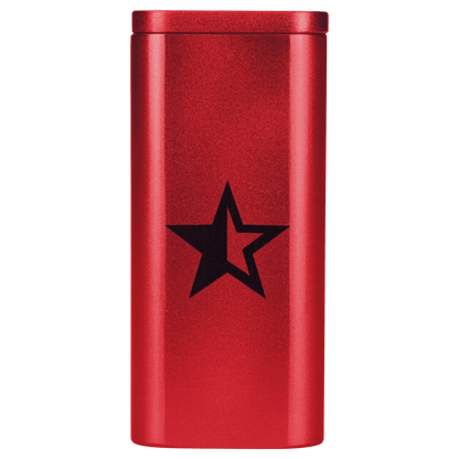Front view of the Famous X Aluminum Dugout in red, showing a sleek, cylindrical design with a metallic finish.