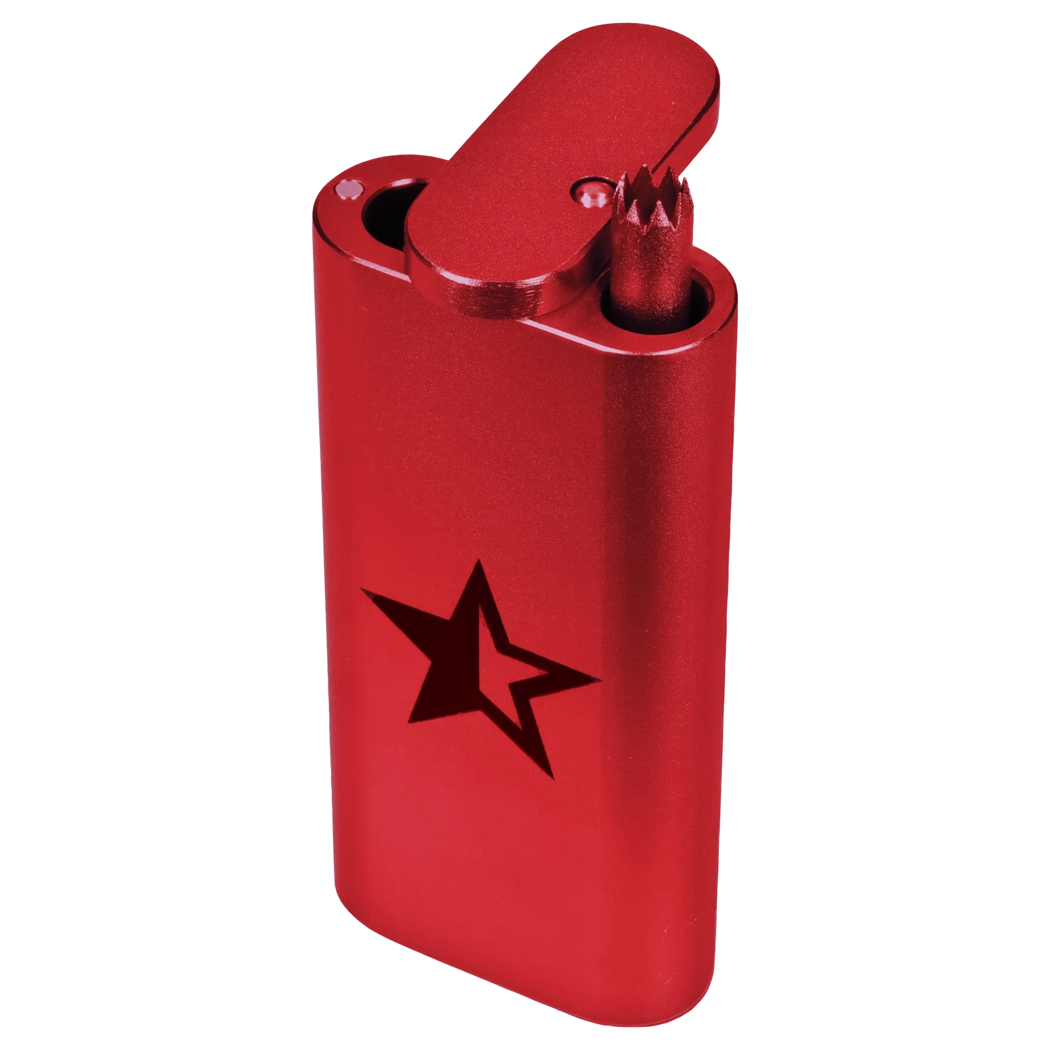 A front view of the red Famous X Aluminum Dugout, showing its sleek, rectangular design against a plain white backdrop.