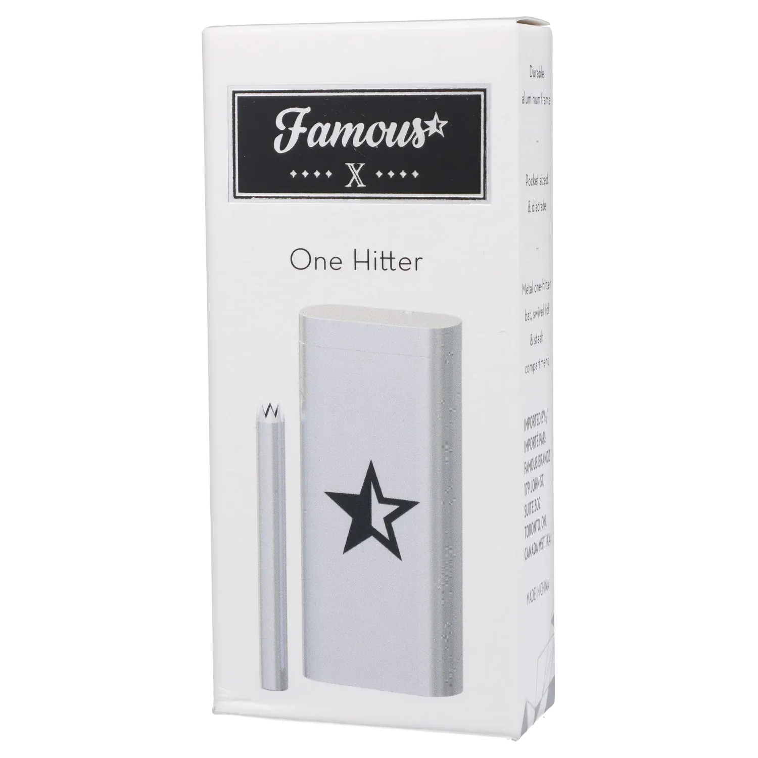 Angled front view of the Famous X Aluminum Dugout - Silver boxed on white, showing the silver dugout and one-hitter with a black star graphic.