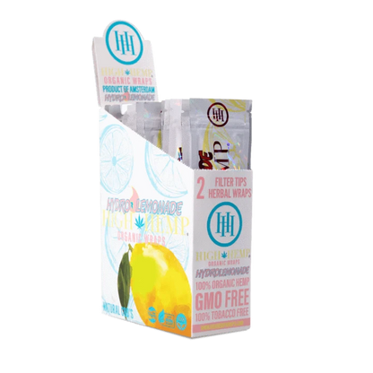 Front view of High Hemp Wraps - Hydro Lemonade packaging, displaying a colorful, vertically-oriented design.