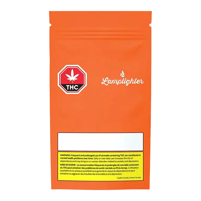 Lychee Bubble Tea Infused Pre Rolled 3 x 0.5 g packaging with a warning label in French, viewed from a slightly angled, close-up perspective.