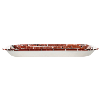 Side profile view of the JSB Jay & Silent Bob Wand Rolling Tray - Groß showing a shallow rectangular tray with a red brick-patterned interior and white exterior.