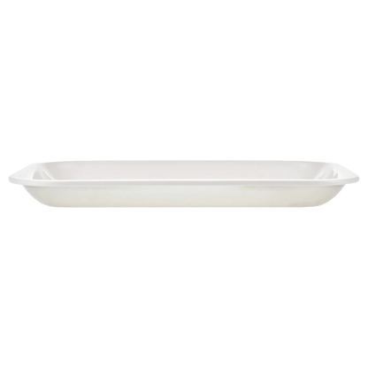 Side-profile studio shot of the white JSB Signature Tray-Large showing its shallow rectangular form and gently rounded corners against a plain background.