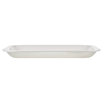 Side view of the JSB Signature Tray-Small showing a shallow, rectangular white dish with slightly flared edges against a plain background.