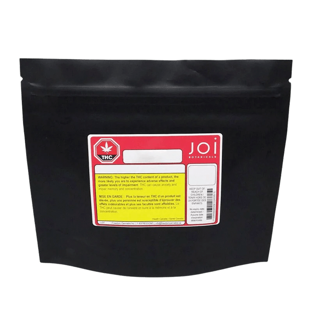 Close-up of the Joi-nts Pre Rolled 3 x 0.5 g package with cannabis leaf and warning text in French against a white background.