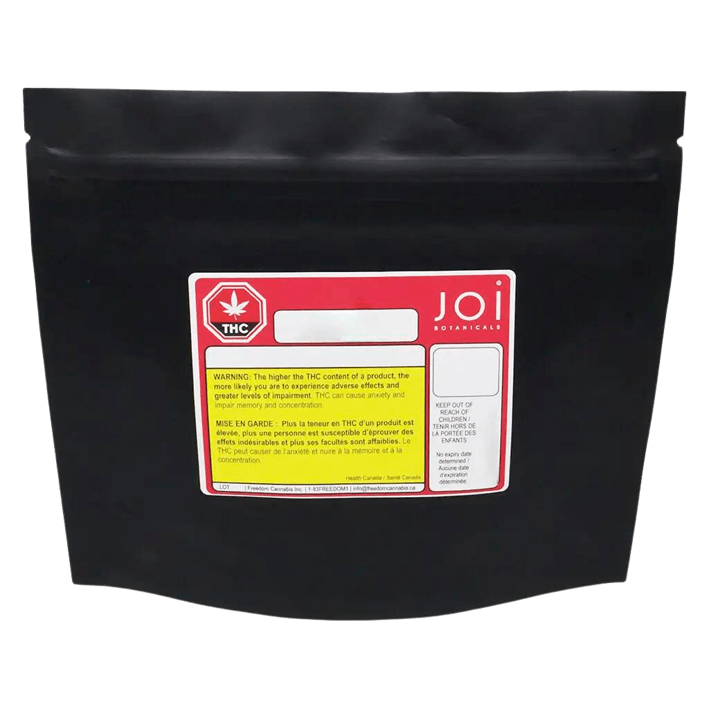 Front view of the Joi Botanicals Orange Kush Cake packaging with a warning label and branding on a white background.