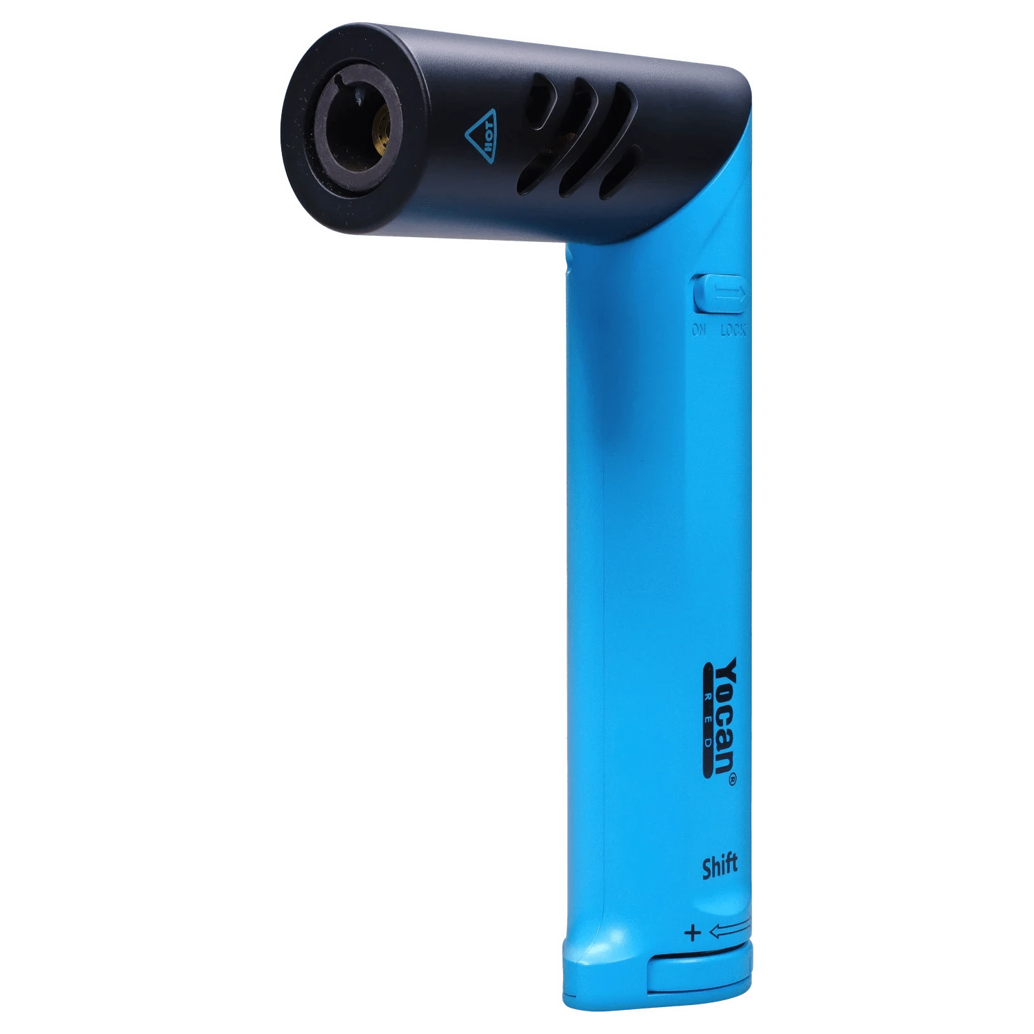 Front view of the blue Yocan Shift Torch, displaying its sleek design and metallic nozzle.