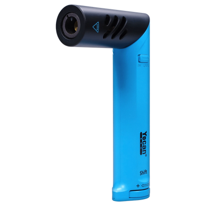 Front view of the blue Yocan Shift Torch, displaying its sleek design and metallic nozzle.