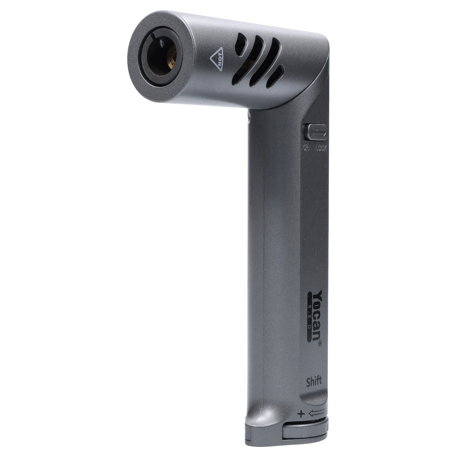 Front view of the Yocan Shift Torch in space grey, showing the metallic finish and sleek, cylindrical design.