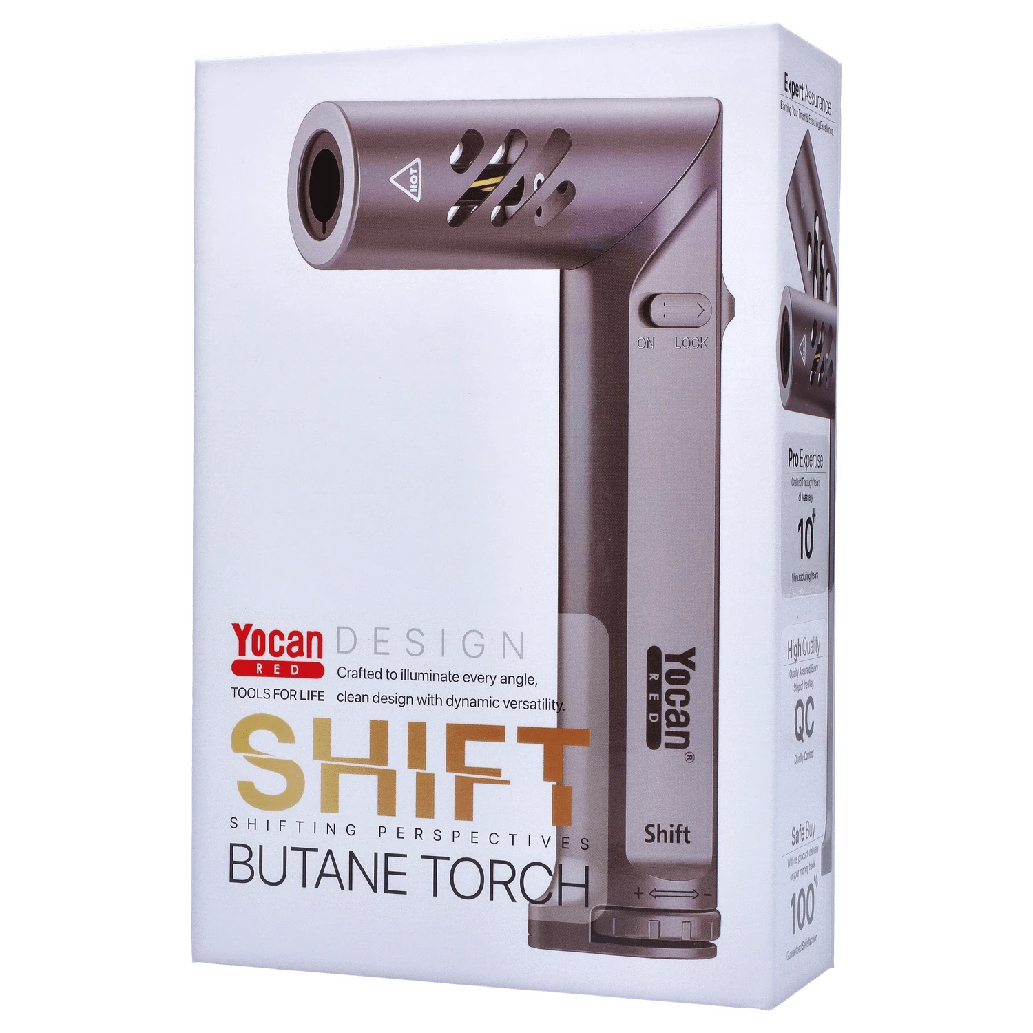 A close-up view of the Yocan Shift Torch in space grey, angled to showcase its sleek design and details of the control dial.