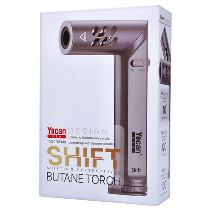 A close-up view of the Yocan Shift Torch in space grey, angled to showcase its sleek design and details of the control dial.