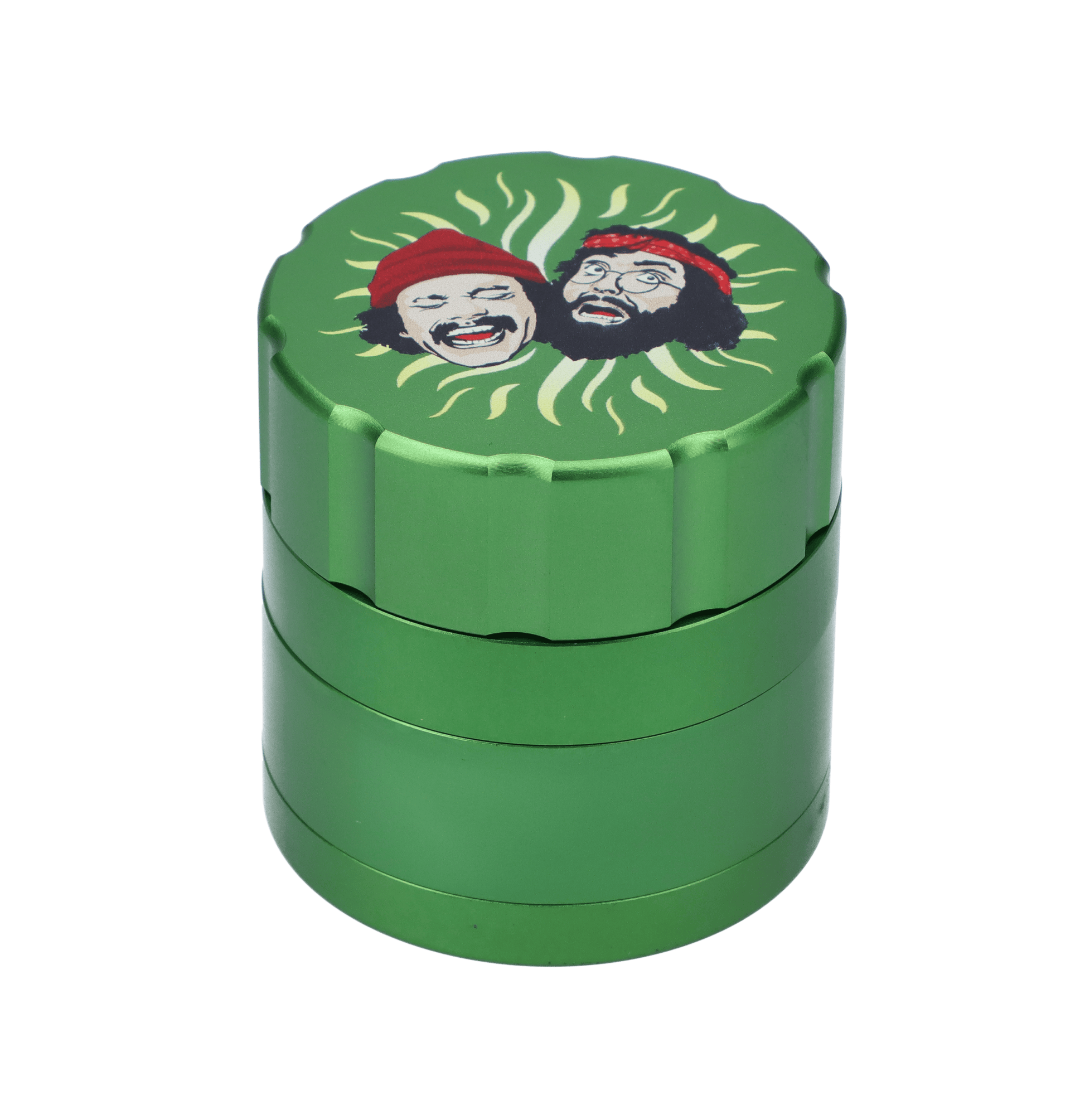 Front view of the C&C Grinder 40th-Green, a cylindrical grinder with a textured grip and a vibrant green finish.