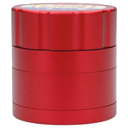 Front view of the Atomik Spaced 55 mm 3-Stage Grinder, a silver and black metal grinder with a multi-tiered cylindrical design.