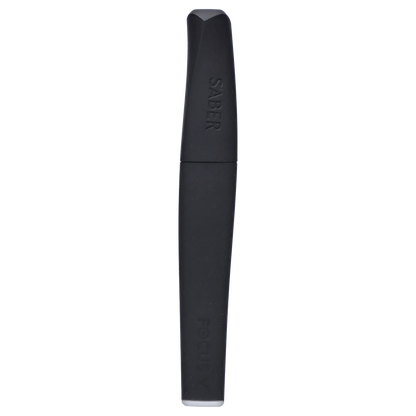 A sleek, angled studio shot of the Focus V - Saber, highlighting its minimalist design and metallic finish.