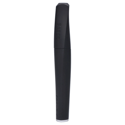 Front view of the Focus V - Saber, showing its sleek, black cylindrical shape against a plain white background.