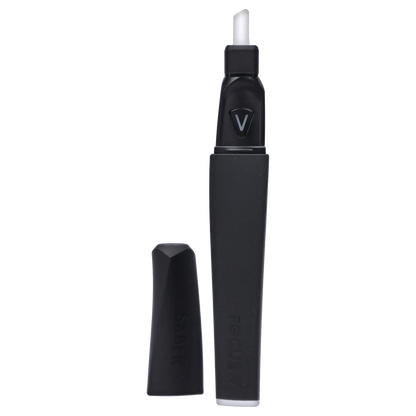 A front view of the Focus V - Saber, showing its sleek, black cylindrical shape against a plain white background.