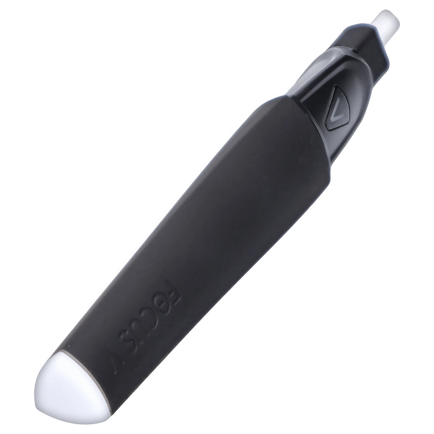 Front view of the Focus V - Saber, a sleek, black electronic vaporizer with a minimalist design.
