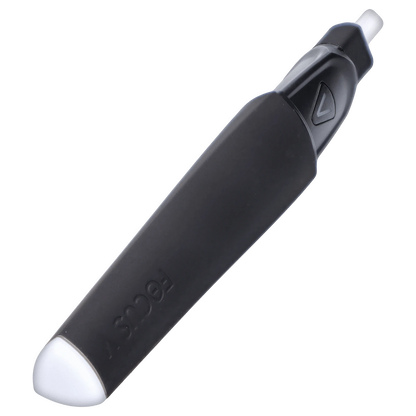 Front view of the Focus V - Saber, a sleek, black electronic vaporizer with a minimalist design.