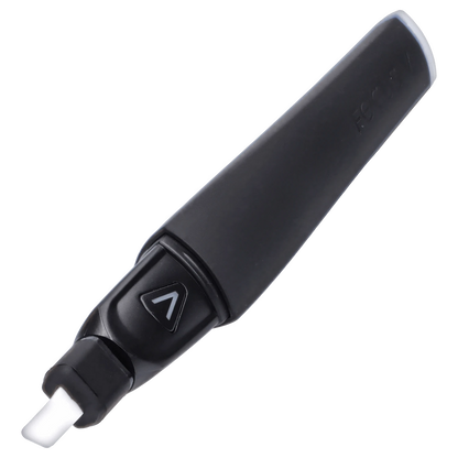 A side view of the Focus V - Saber, displaying its sleek black design and clear glass tip.