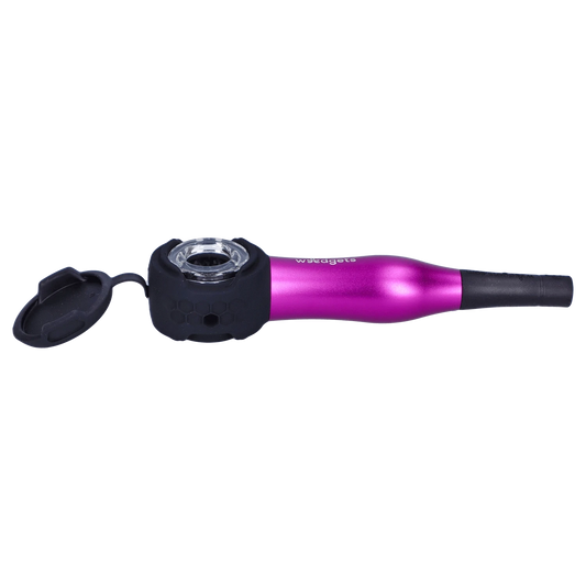 A close-up, side view of the purple Maze-X Hand Pipe, showing its smooth, curved design against a plain white background.